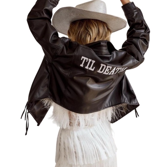 12th Tribe Jackets & Blazers - 12th Tribe Til Death Black Faux Leather Moto‎ Jacket Womens Small Cropped